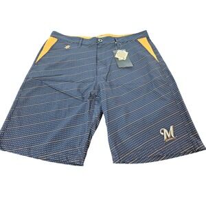 Klew Milwaukee Brewers Board Shorts Mens 36 Navy Blue New MLB Polka Dot Stripe